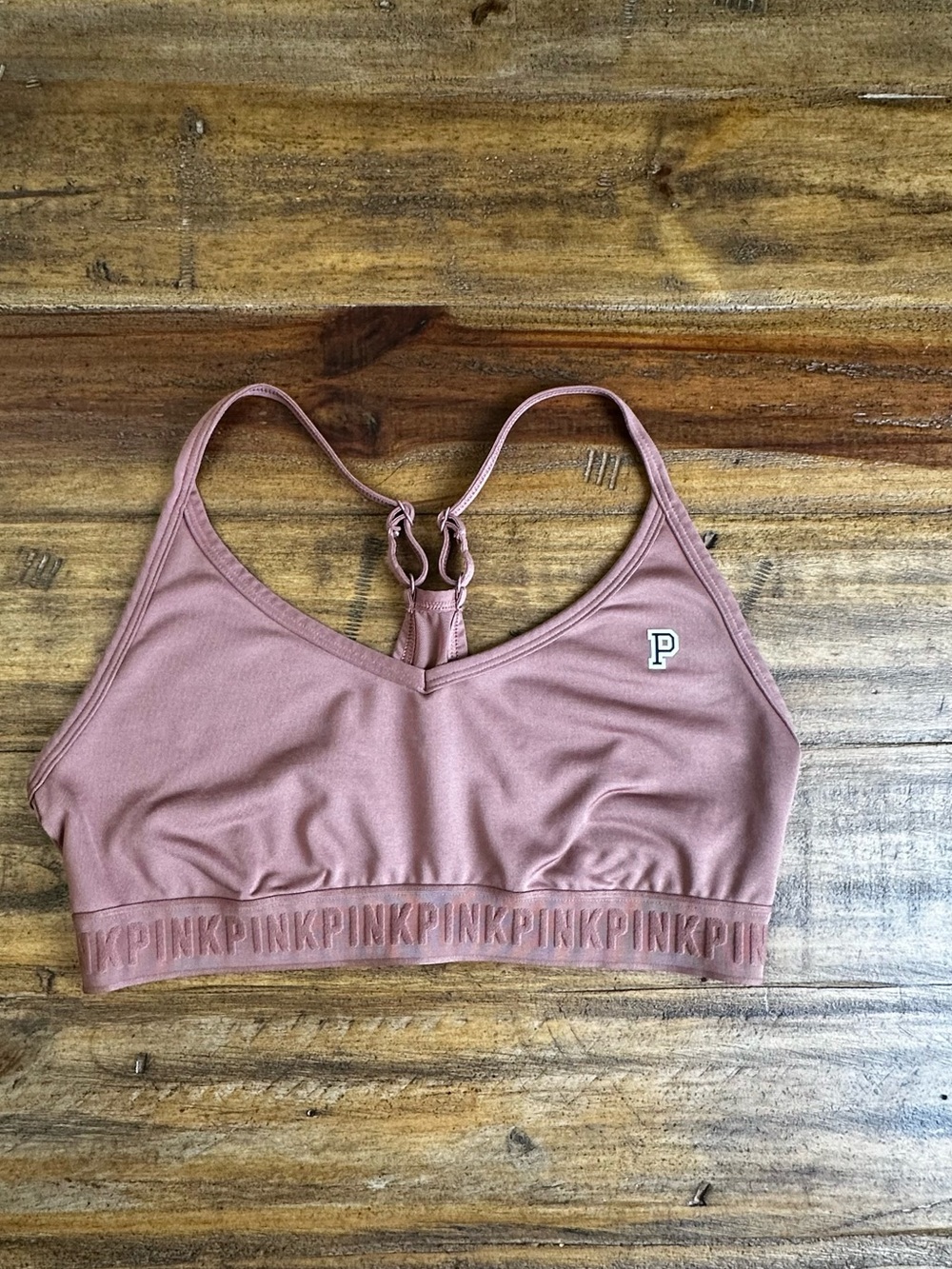 PINK Victoria's Secret Rose Dust Logo Band Racerback Bralette